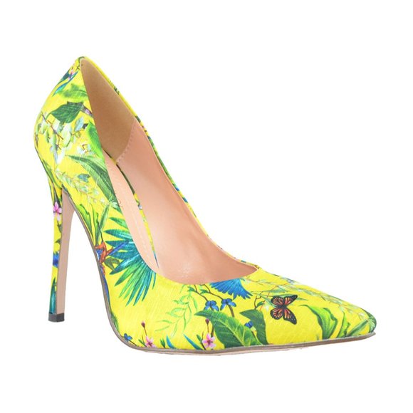 WOMEN'S FLORAL PRINT POINTED CLOSED TOE STILETTO HEEL - Picture 2 of 4